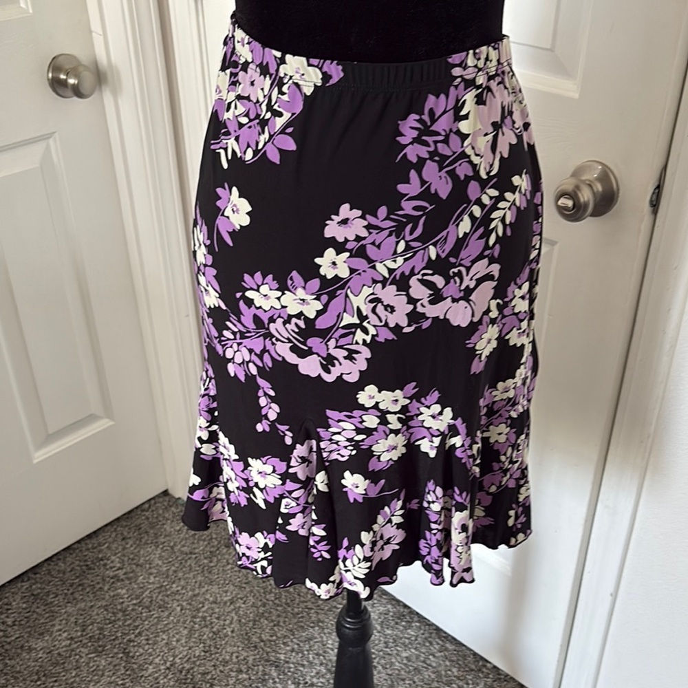 Susan Lawrence Black and Purple Ruffled Trumpet Skirt